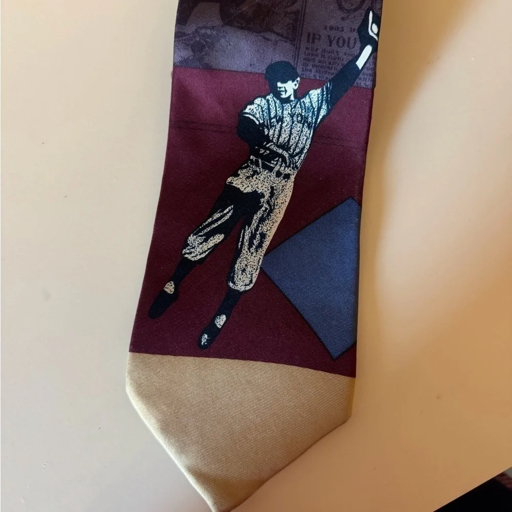 Vintage Resilio silk necktie with baseball player and old advertisements